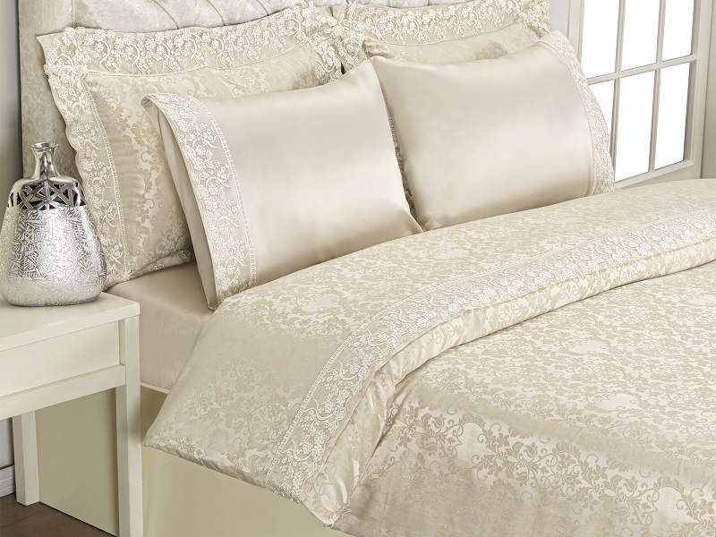 Lenjerie Pat 2Persoane Micro-Bambus cu Dantela- Beige Lenjerie Pat 2 Persoane JADO Micro Bambus cu Dantela - Beige - imagine 1