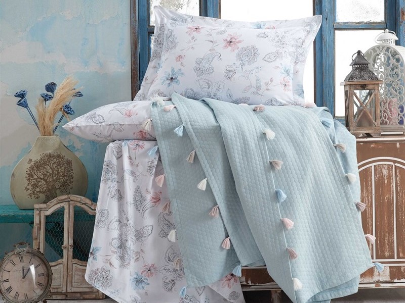 Cuvertura + Lenjerie Pat 2 Persoane Hobby Fancy - Aqua Cuvertura + Lenjerie Pat 2 Persoane Hobby Fancy - Aqua - imagine 1