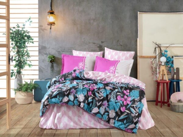 Lenjerie Pat 2 Persoane Hobby Monstera - Fucsya
