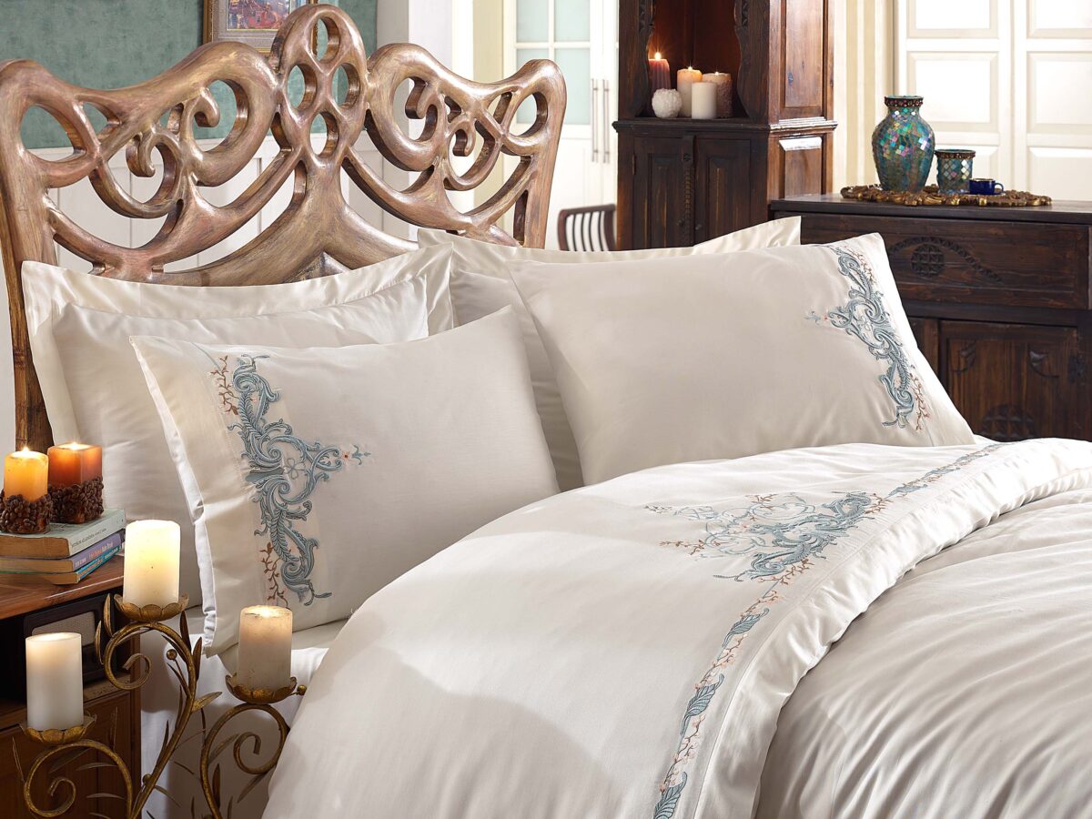 Lenjerie pat 2 persoane DANTELA Olivia - mint - imagine 1