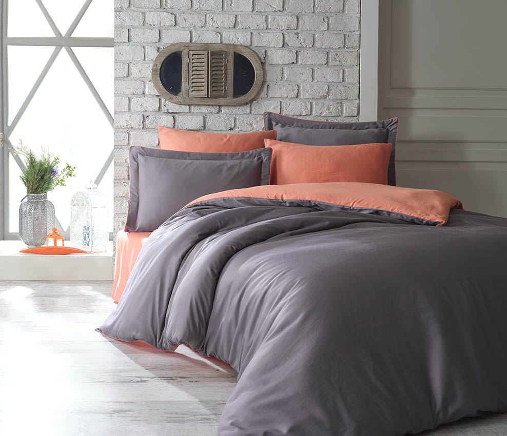 sentez TUANA PAMUK SATEN NEVRESİM TAKI (ORANGE) Lenjerie pat 2 persoane DANTELA Tuana - orange - imagine 1