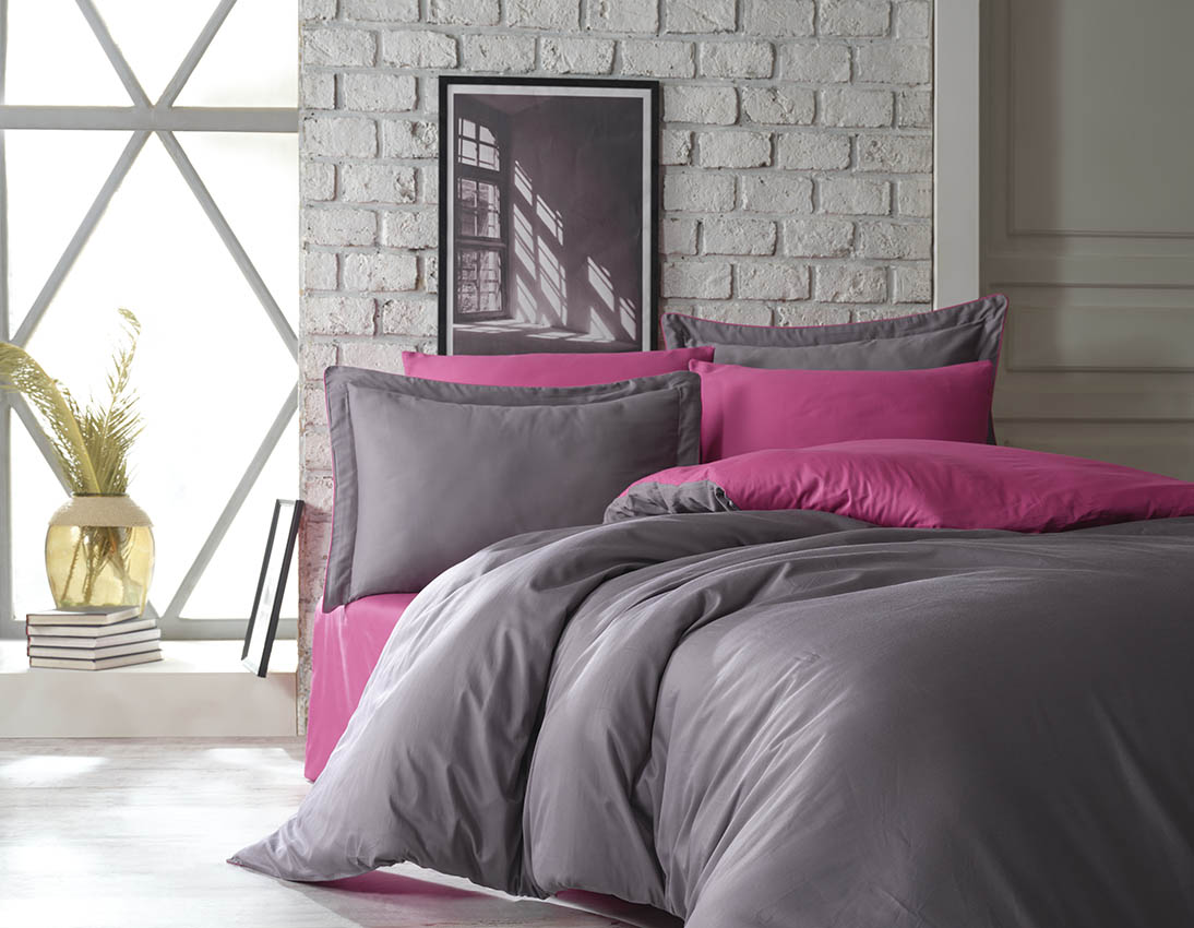 sentez TUANA PAMUK SATEN NEVRESİM TAKIM (FUCHSIA) Lenjerie pat 2 persoane DANTELA Tuana - fuchsya - imagine 1