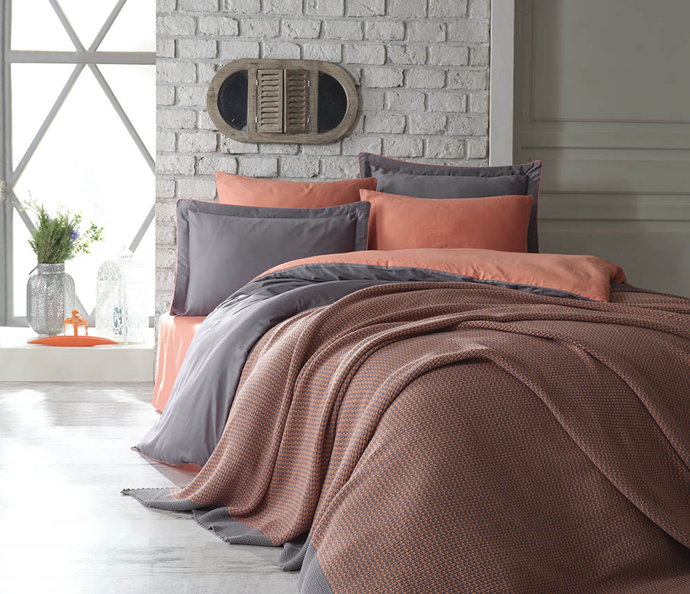 TUANA PAMUK SATEN NEVRESİM TAKIMI&BATTANİYE SETİ (ORANGE) Patura + Lenjerie Pat 2 Persoane Tuana - Orange - imagine 1