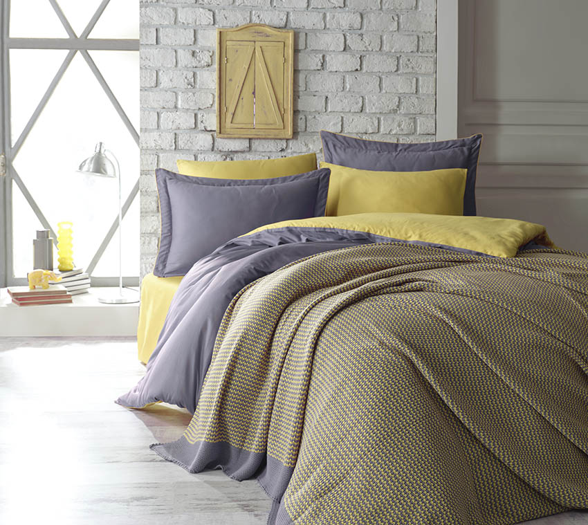 TUANA PAMUK SATEN NEVRESİM TAKIMI&BATTANİYE SETİ (YELLOW) Patura + Lenjerie Pat 2 Persoane Tuana - Yellow - imagine 1