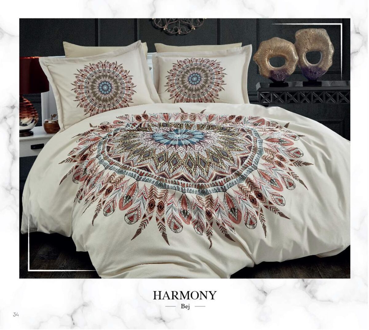 sentez-Harmony-bej Lenjerie pat 2 persoane DANTELA Harmony 3D Bej - imagine 1