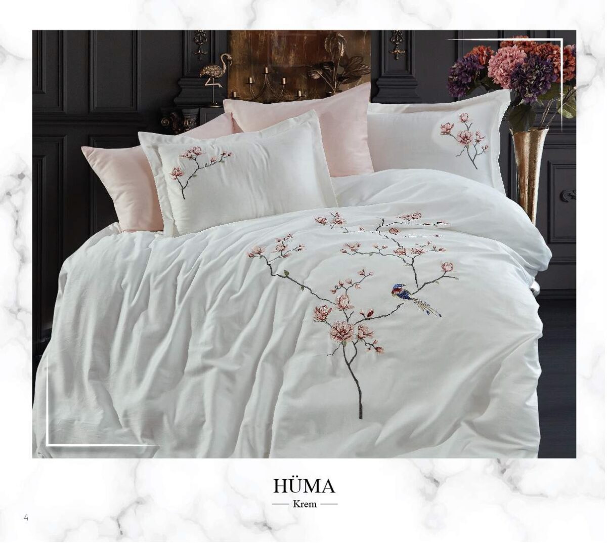 sentez-Huma- krem Lenjerie pat 2 persoane DANTELA Huma - Krem - imagine 1