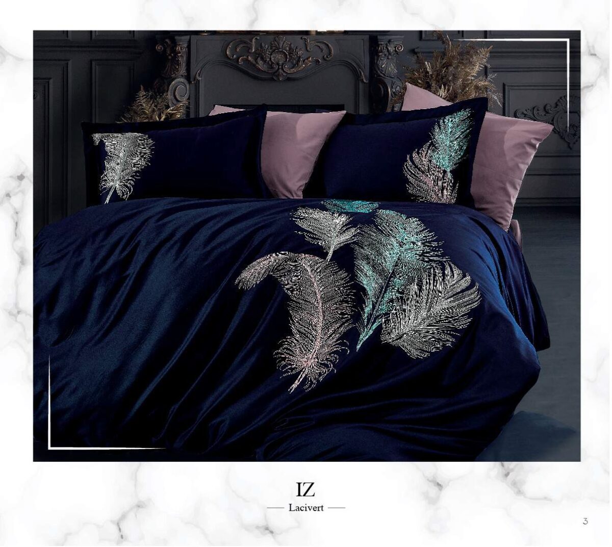 sentez-Iz-lacivert Lenjerie pat 2 persoane DANTELA Iz - Blue - imagine 1