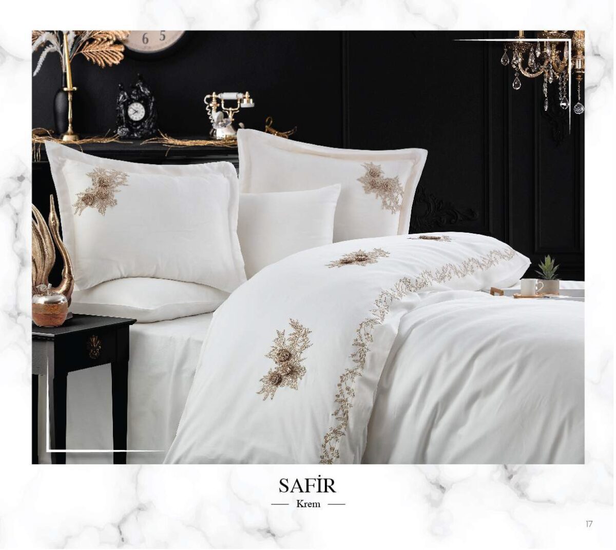 sentez-Safir-krem Lenjerie pat 2 persoane DANTELA Safir - krem - imagine 1