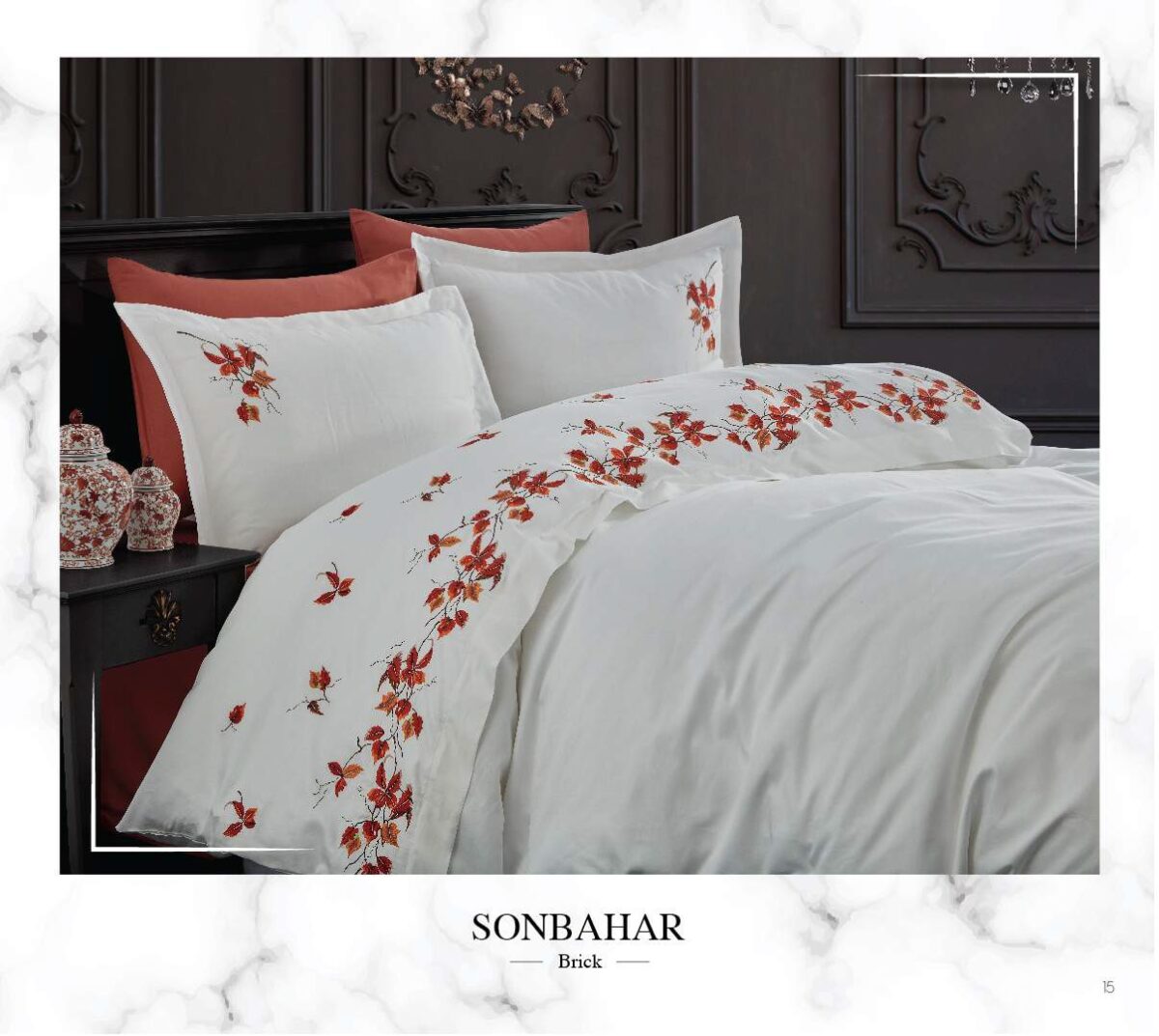 Lenjerie pat 2 persoane DANTELA Sonbahar - Brick - imagine 1