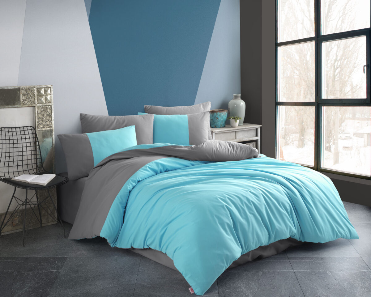 Lenjerie Pat 2 Persoane Hobby Poplin Diamond Uni - Turkuaz - imagine 1