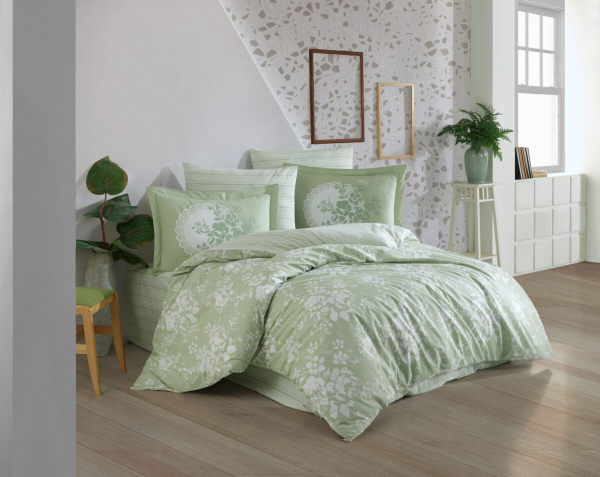 Lenjerie Pat 2 persoane Hobby Flora - Yesil - imagine 1