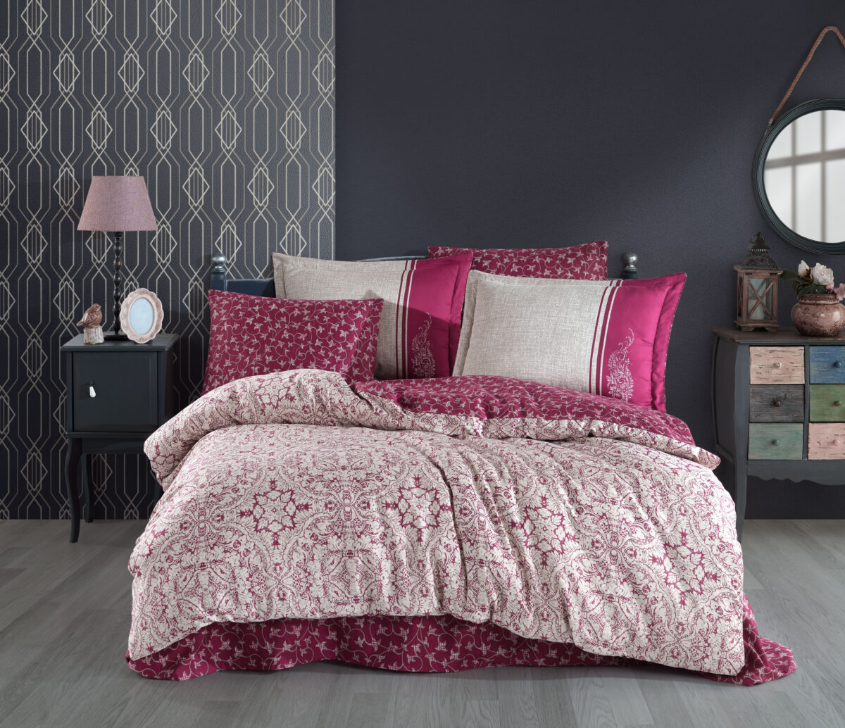 Lenjerie Pat 2 Persoane Hobby Leona - Bordo - imagine 1