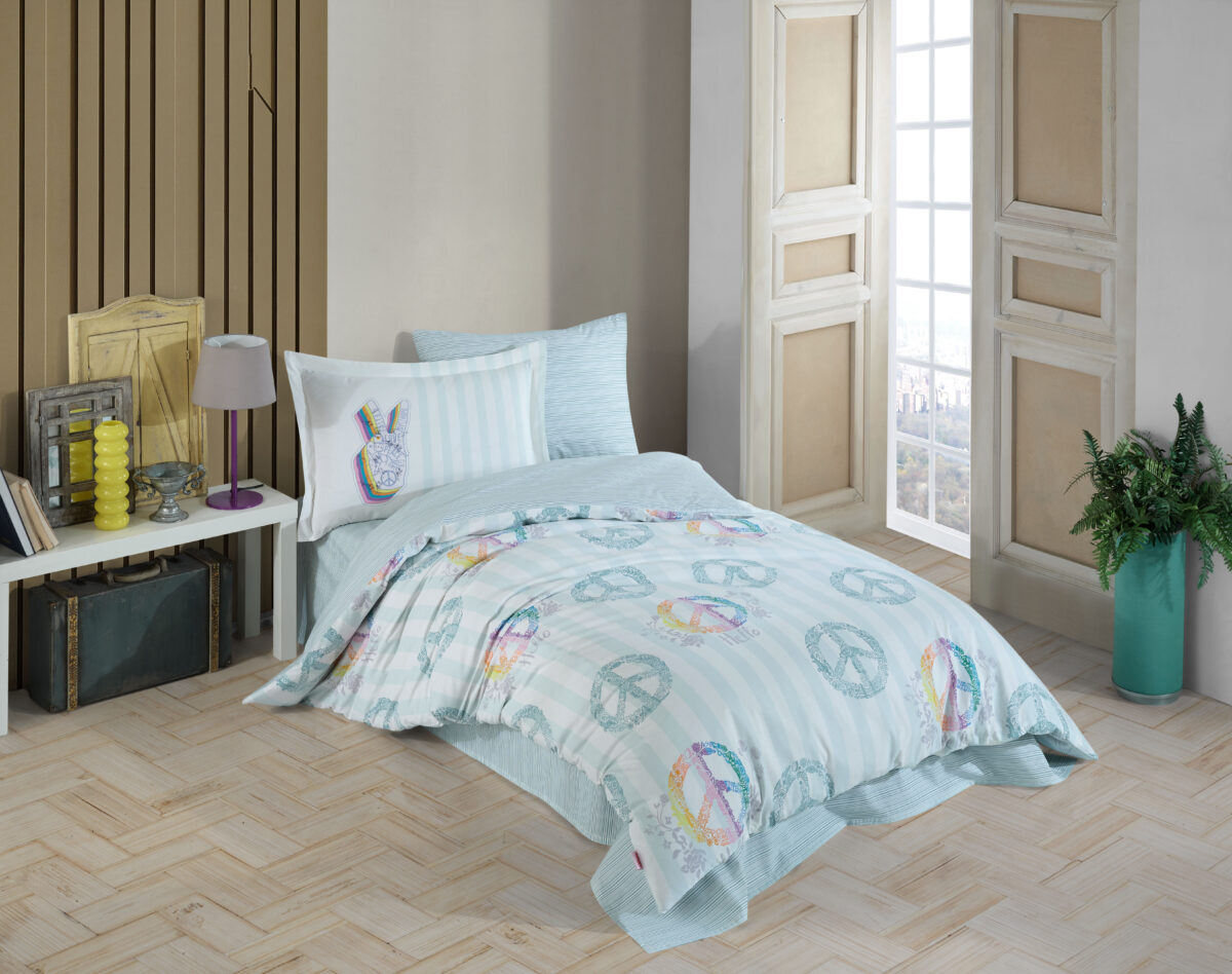 Lenjerie Pat 1 Persoana Hobby Peace- Yesil - imagine 1