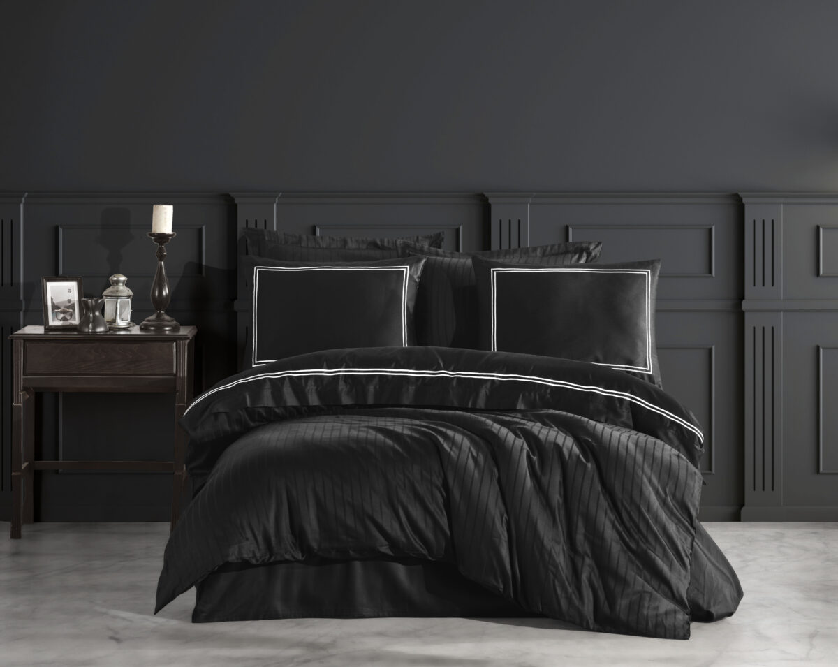Lenjerie pat 2 persoane DANTELA Imge - negru - imagine 1