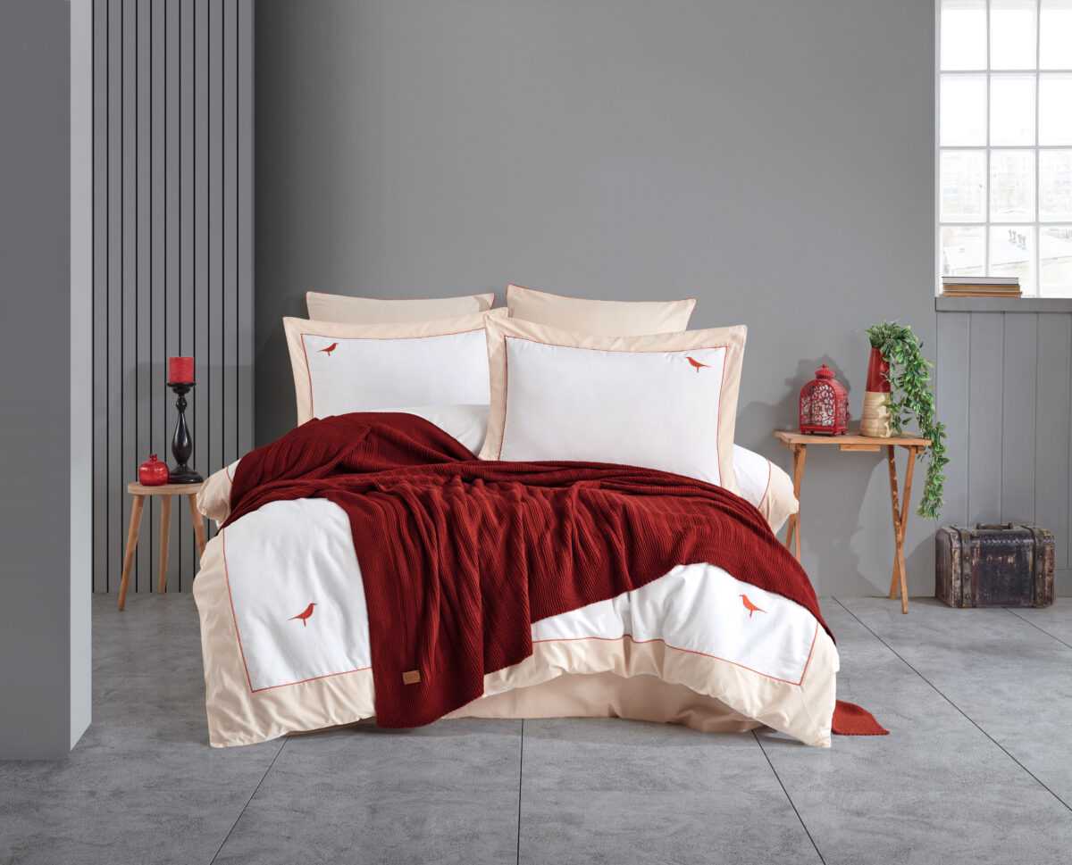 Bordo Cuvertura + Lenjerie Pat 2 Persoane Hobby Fansy -Bordo - imagine 1