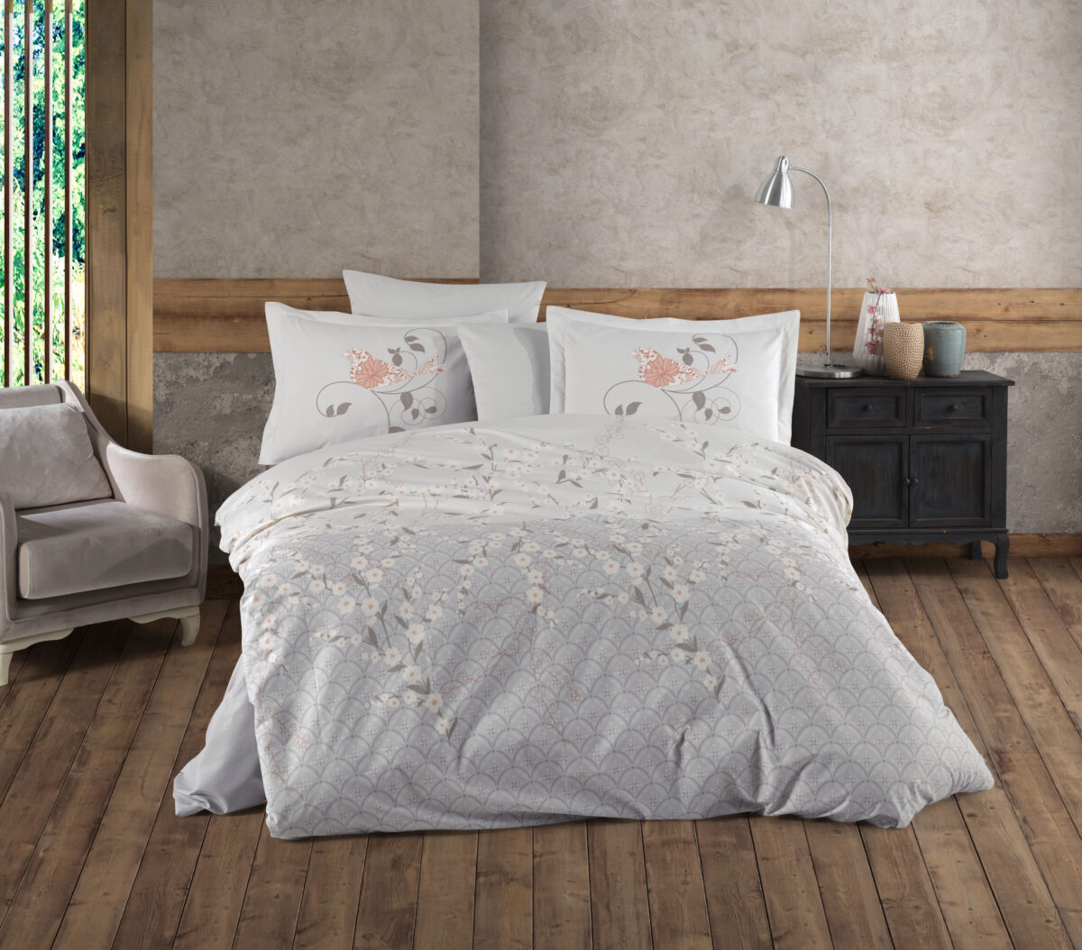 Lenjerie Pat 2 persoane Hobby Misi - Gri - imagine 1