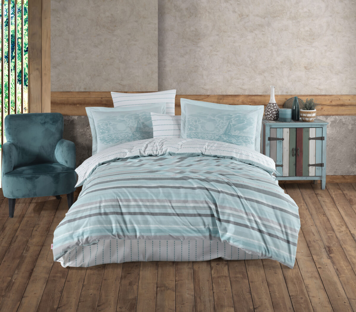 Lenjerie Pat 2 persoane Hobby Talisa - Aqua - imagine 1