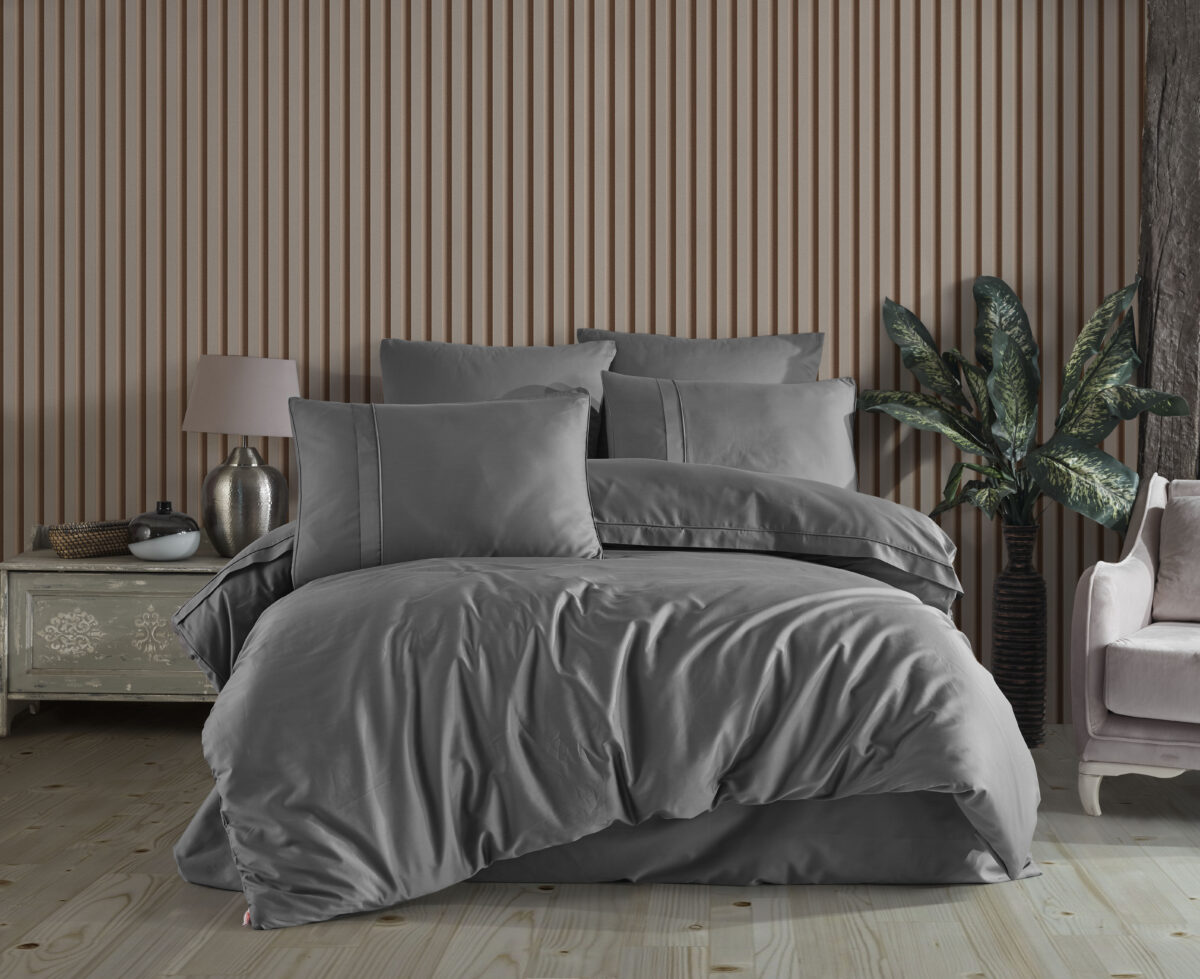 Lenjerie Pat 2 Persoane Hobby Plain - Gri - imagine 2