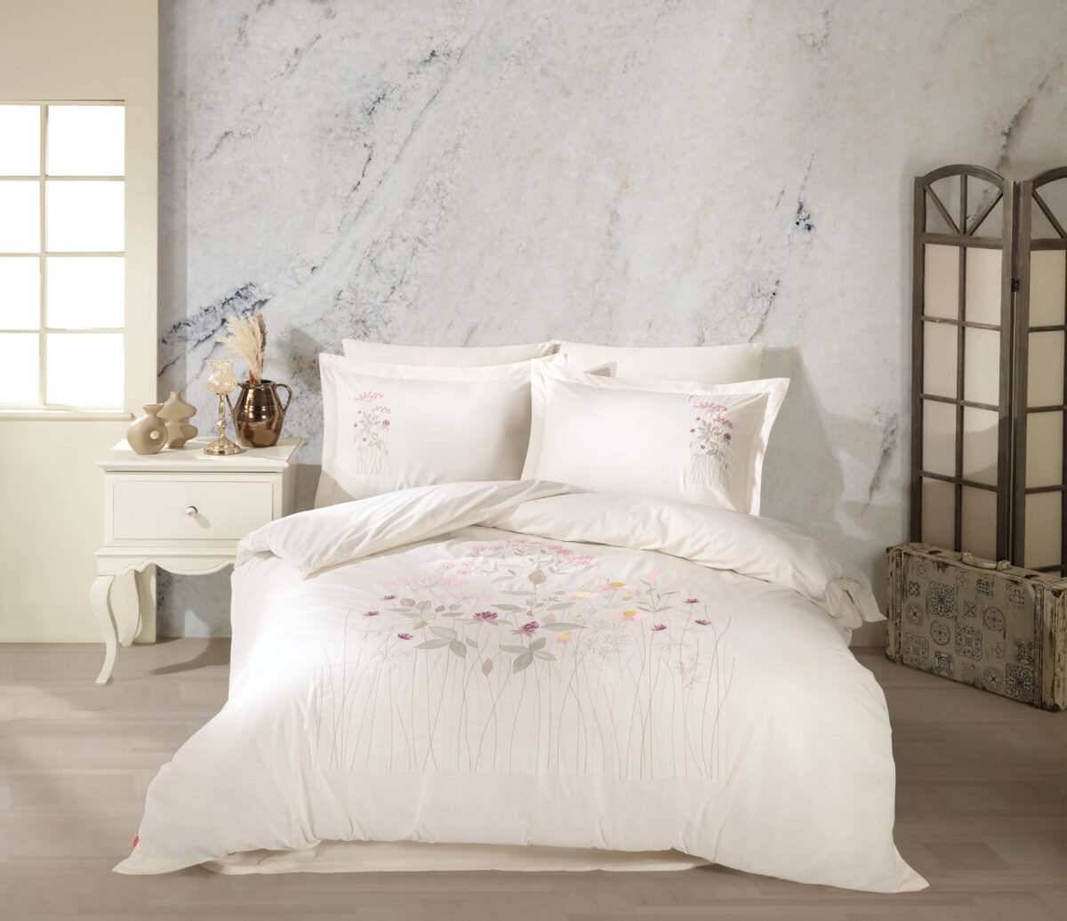 Lenjerie Pat 2 Persoane Hobby BRODERIE EMILLA - KREM - imagine 1