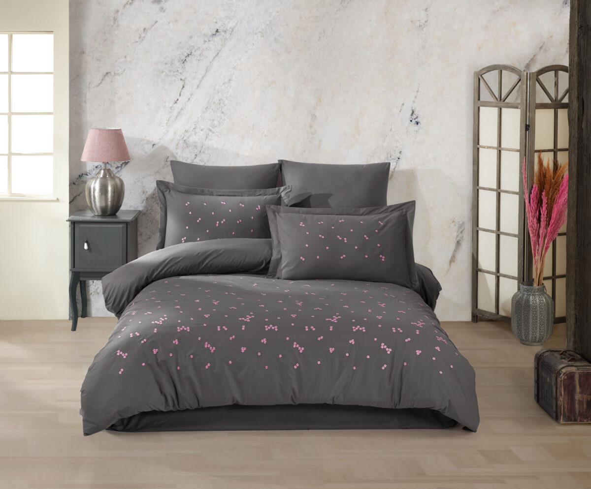 Lenjerie Pat 2 Persoane Hobby BRODERIE SPRING - GRI - imagine 1