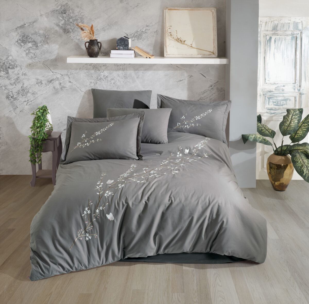 Lenjerie Pat 2 Persoane Hobby BRODERIE VERA - GRI - imagine 1