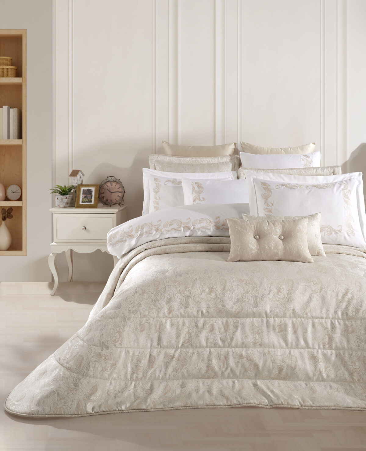 Cuvertura + Lenjerie Pat 2 Persoane Angelina - Bej - imagine 3