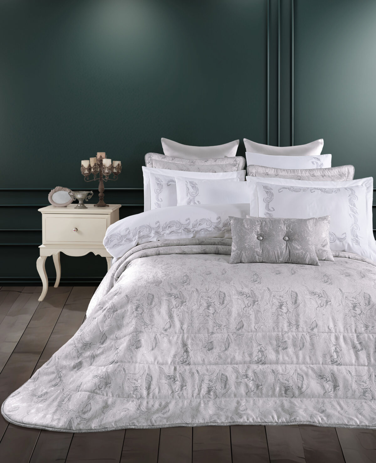 Cuvertura + Lenjerie Pat 2 Persoane Angelina - Gri - imagine 3