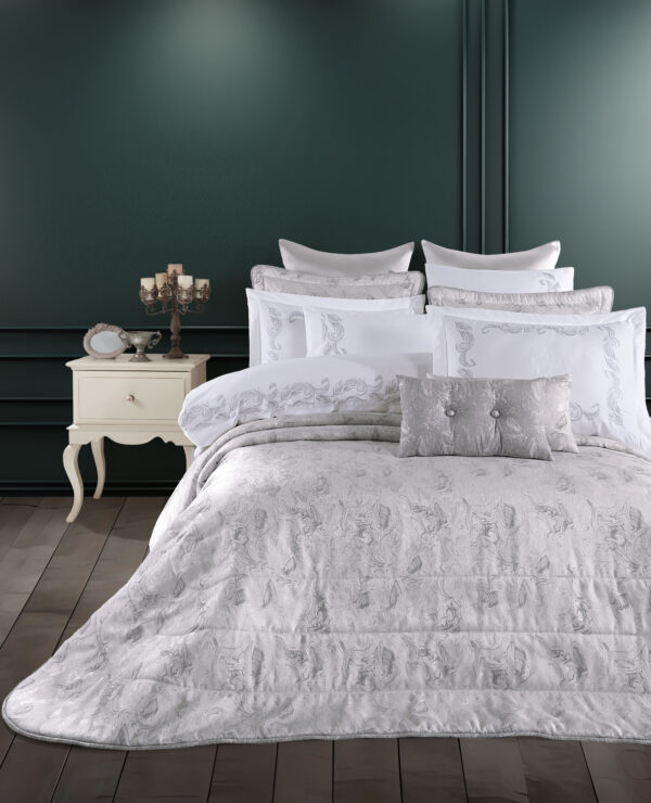 Cuvertura + Lenjerie Pat 2 Persoane Angelina - Gri - imagine 3