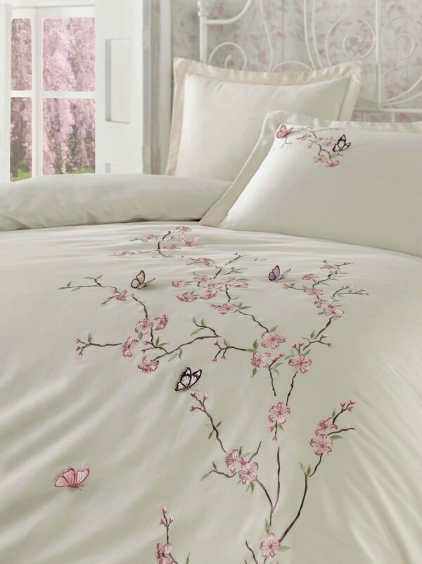 Lenjerie pat 2 persoane DANTELA  - Butterfly - Bej - imagine 3
