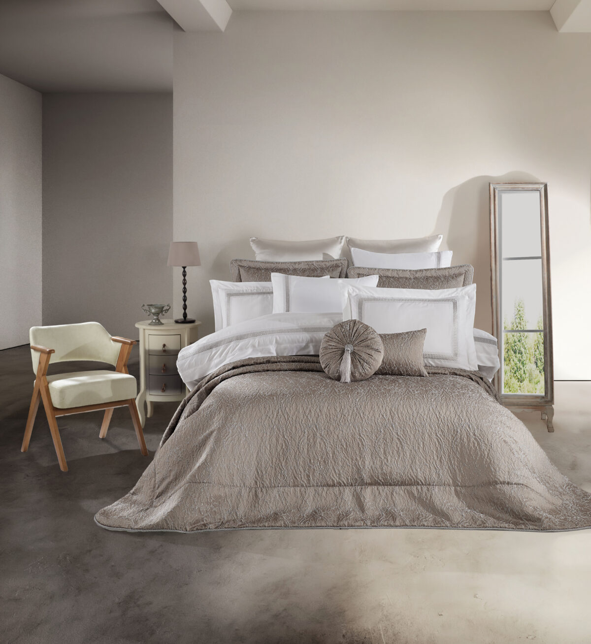 Cuvertura + Lenjerie Pat 2 Persoane Katrina - Gri - imagine 1