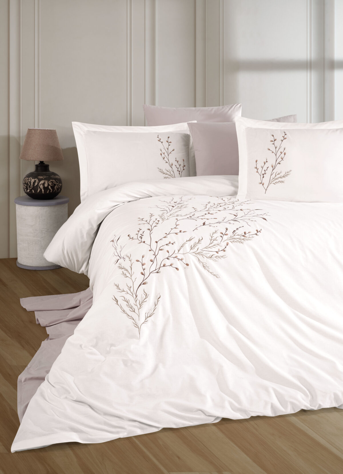 SOUL NAKIŞLI POPLİN NEVRESİM TAKIMI KREM YAKIN Lenjerie pat 2 persoane DANTELA - Soul - Crem - imagine 1