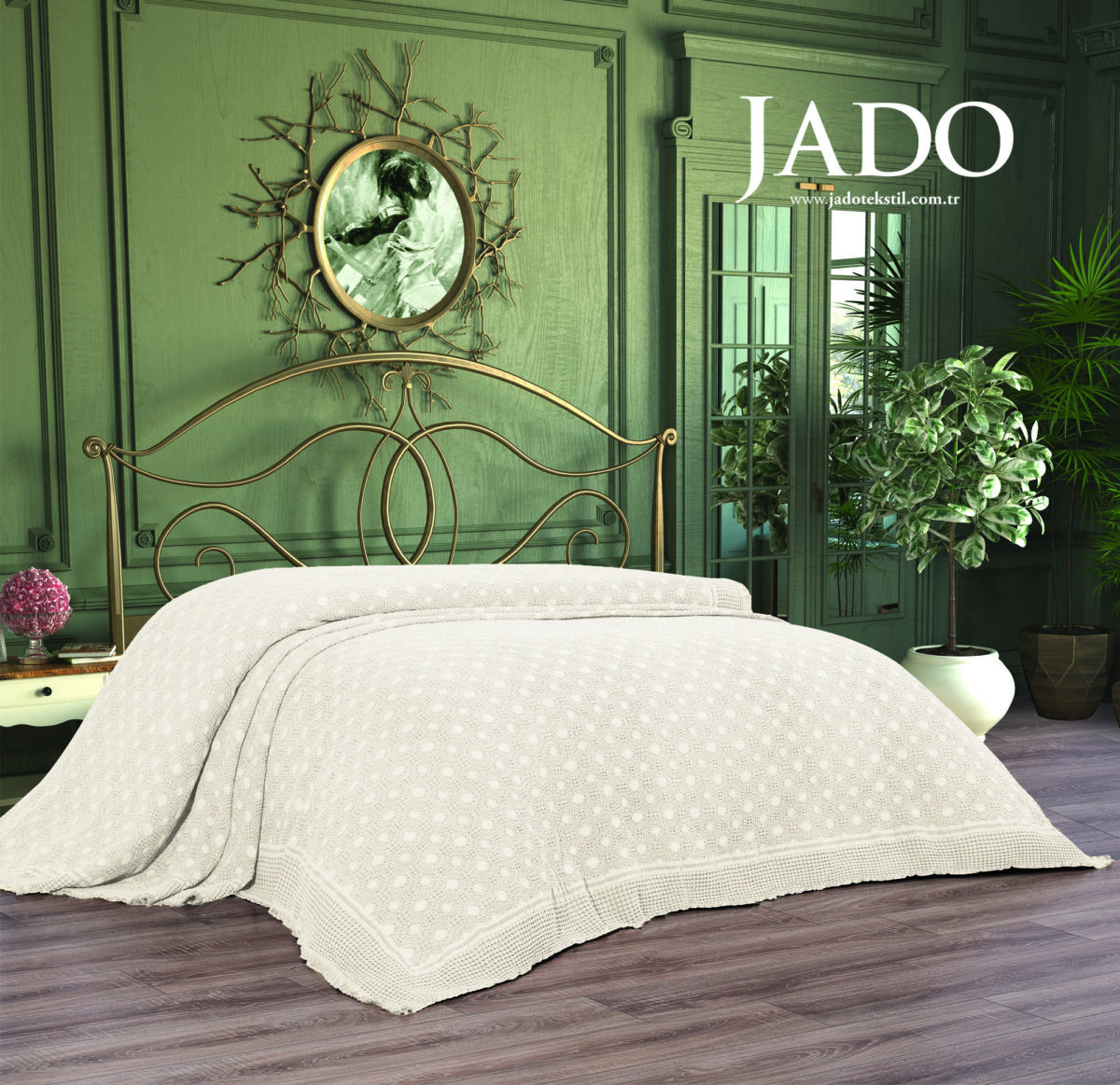 Cuvertura Pat Jado Pano Pike - Geometric - Crem - imagine 1