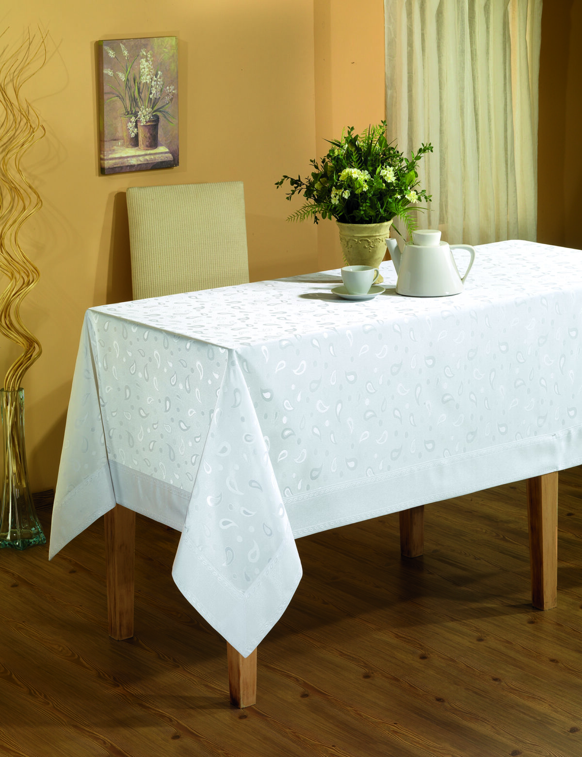 A 8856 Fata de masa Jackline - cu - Bordura- Alb - 160x320 cm - imagine 1
