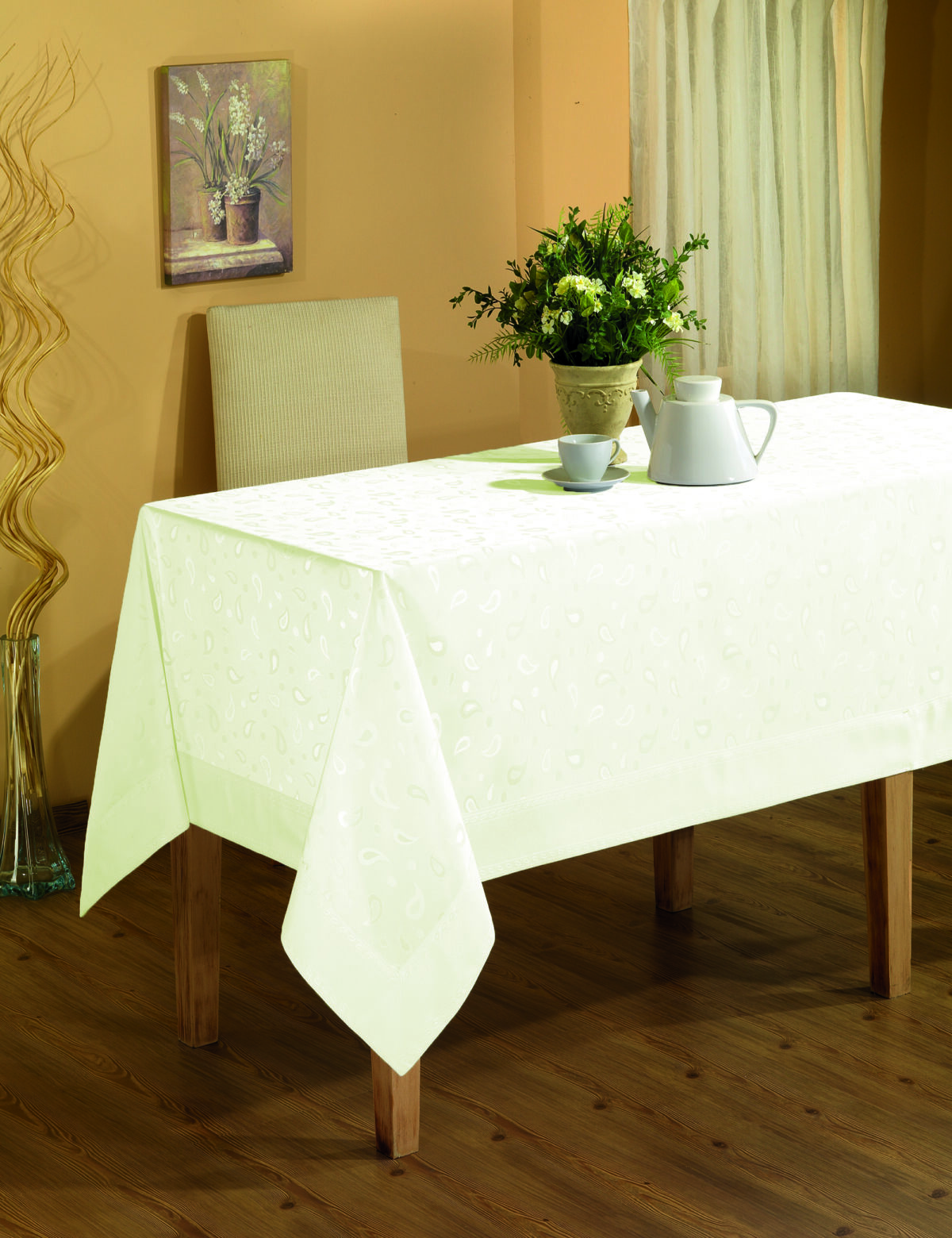 Fata de masa Jackline - cu - Bordura- Crem - 160x320 cm - imagine 1